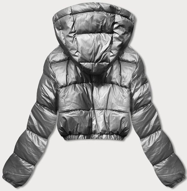 Krótka kurtka puchowa typu crop szara (d2-3831-61)