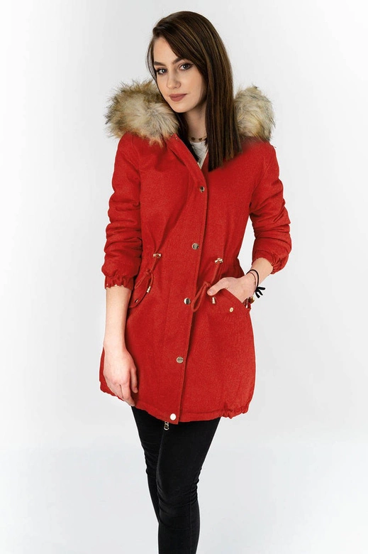 DWUSTRONNA PARKA CEGLANA-ECRU (B507)