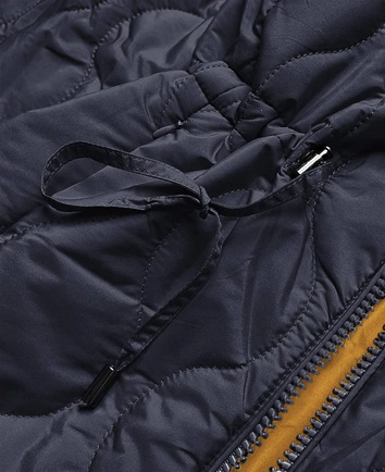 Pikowana kurtka dwustronna damska granatowo-żółta (mhm-w589)