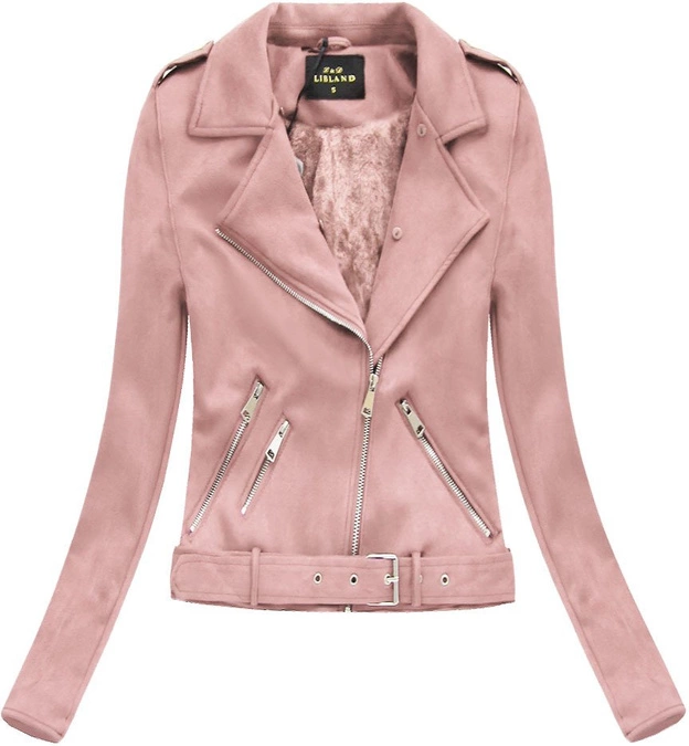 ZAMSZOWA DAMSKA RAMONESKA Z FUTERKIEM PUDROWY RÓŻ (6500)