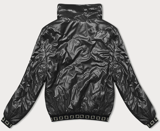 Krótka błyszcząca kurtka damska ze stójką czarna (5M3195)