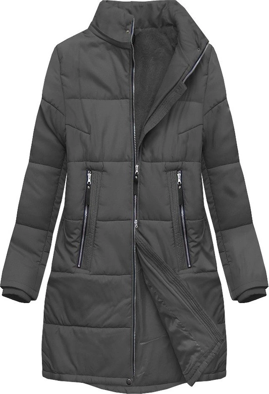 PIKOWANA DAMSKA KURTKA ZIMOWA Z KAPTUREM SZARA (B2627)