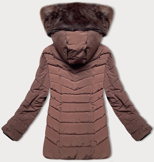 Pikowana kurtka zimowa damska z kapturem S'west czekoladowa (B8299-14)