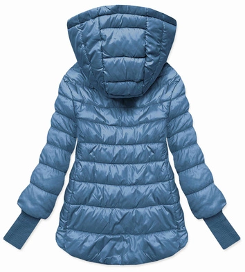 Krótka kurtka damska z dzianinowymi ściągaczami niebieska (P22/P3-6636-30S)