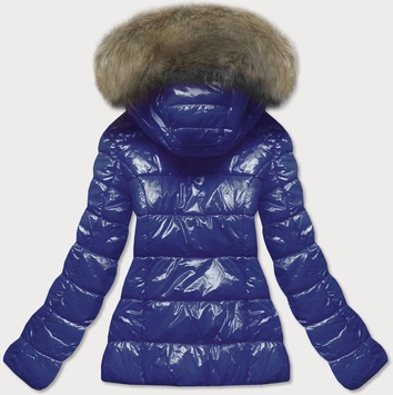 Lakierowana pikowana kurtka damska chabrowa (7695)