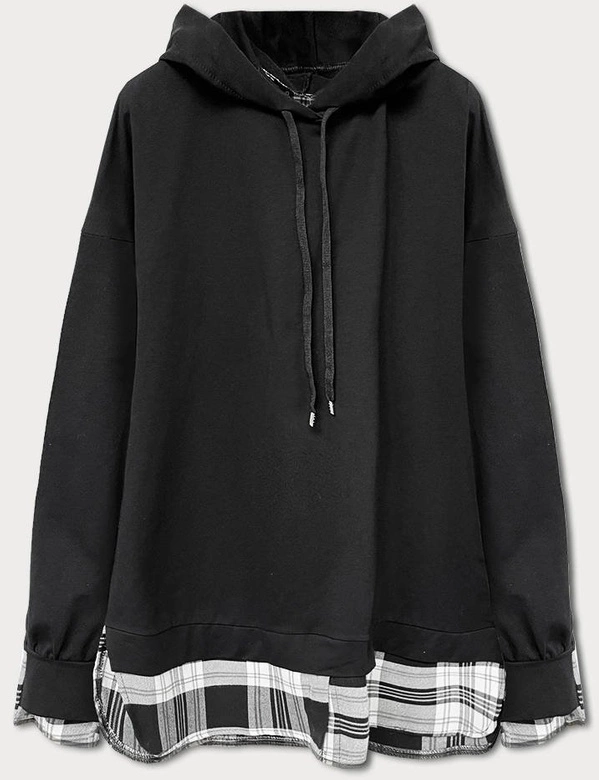 BLUZA DAMSKA Z ŁĄCZONYCH MATERIAŁÓW CZARNA (21377)