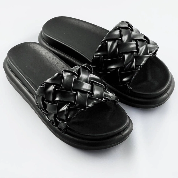 Damskie klapki z plecionką czarne (xa-137)