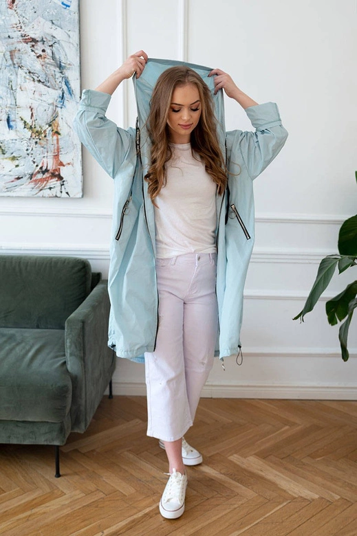 DŁUGA KURTKA WIATRÓWKA MIĘTOWA (671ART)