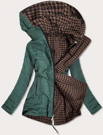 DWUSTRONNA KURTKA DAMSKA PEPITKA BRĄZOWO-ZIELONA (W506)