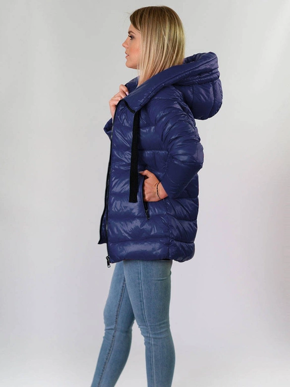 ZIMOWA PIKOWANA KURTKA DAMSKA Z KAPTUREM GRANATOWA (7698)