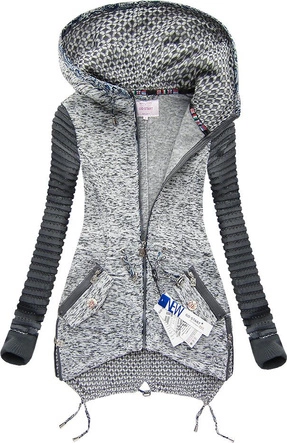 CIEPŁA BLUZA Z KAPTUREM JASNOSZARA (LX721)
