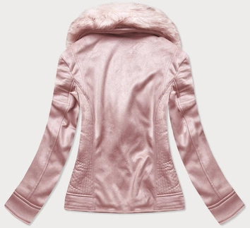 Zamszowa damska ramoneska z futerkiem pudrowy róż (6502big)