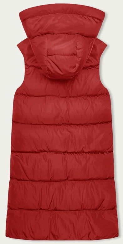 Długa kamizelka damska dwustronna czerwony-beż (B8248-4)