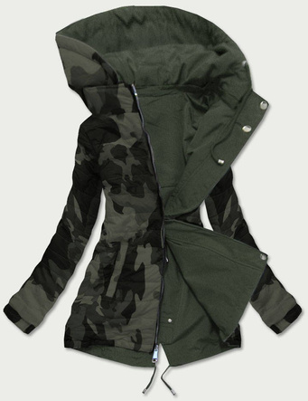 DWUSTRONNA PARKA DAMSKA Z KAPTUREM KHAKI-MORO (XW665X)
