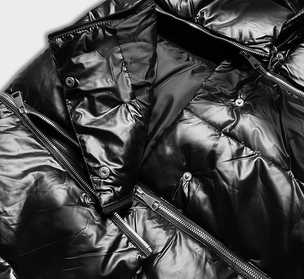 KURTKA ZIMOWA DAMSKA TRZY DŁUGOŚCI CZARNA BŁYSZCZĄCA (AG8-003)