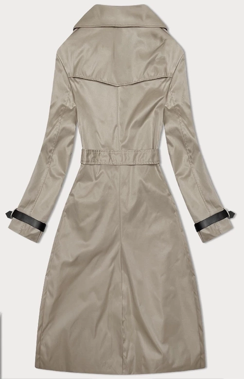 Długi damski trencz z paskiem ciemny beż (1803#-5)