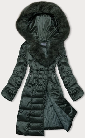 Zimowa kurtka damska z paskiem zielona ciemna S'west (B8195-10)