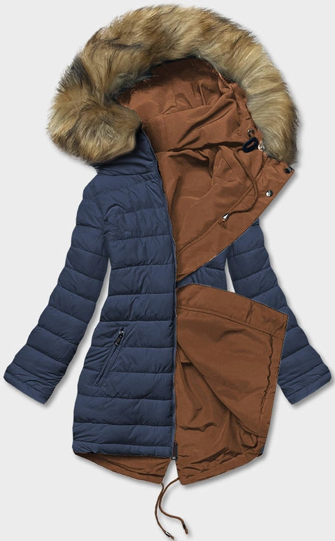 Dwustronna kurtka damska zimowa karmel-granat (2M-21508)