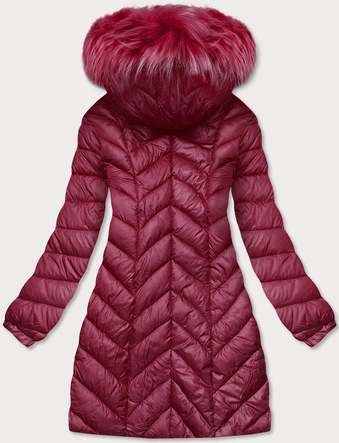 Pikowana kurtka damska z kapturem bordowa (8916-b)