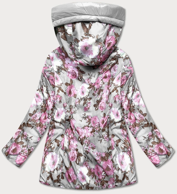 Dwustronna kurtka damska kwiaty szara (pc-7509-61)