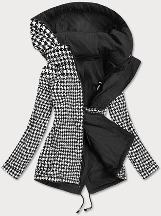 DWUSTRONNA KURTKA PARKA DAMSKA CZARNA-PEPITKA (B9761)