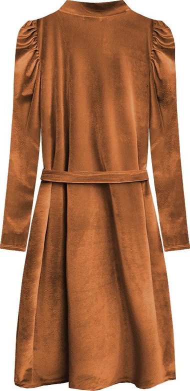 WELUROWA SUKIENKA WIĄZANA W TALII BRĄZOWA (487ART)