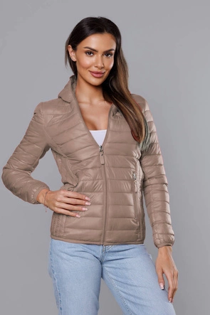 Pikowana kurtka damska z kapturem beżowa (B0123-46)