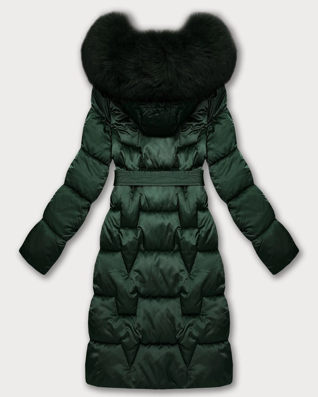 Zimowa damska kurtka z paskiem S'West ciemny zielony (B8305-10)