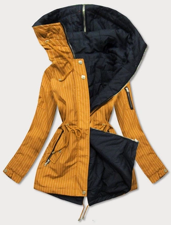 DWUSTRONNA KURTKA Z KAPTUREM W PASKI ŻÓŁTO-CZARNA (W659BIG)
