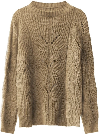 MIĘKKI AŻUROWY SWETER JASNOBRĄZOWY (495ART)