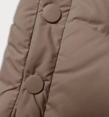 Zimowa kurtka damska z ozdobnym wykończeniem ciemnobeżowa (3021)