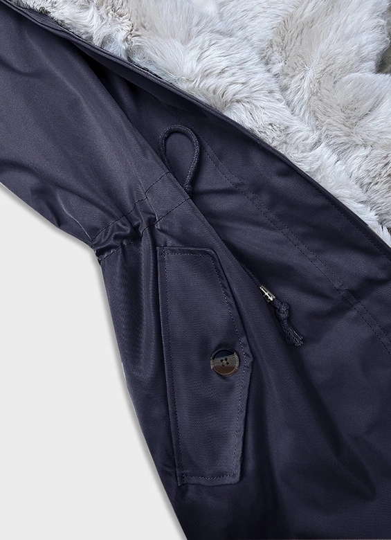 Parka damska zimowa z futerkiem granat-beż (B557-3046)