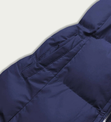 Puchowy bezrękawnik damski z kapturem granatowy (5m721-215)