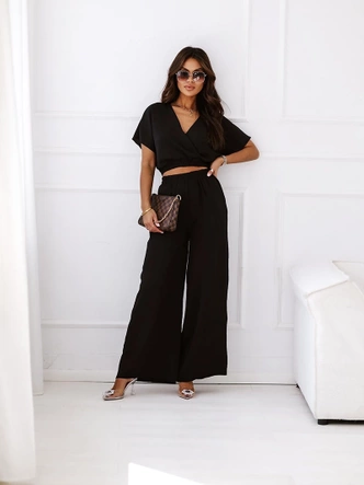 Zestaw kopertowy top i szerokie spodnie czarny (8178)