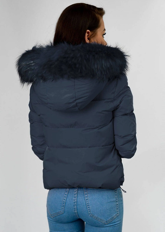 Zimowa krótka pikowana kurtka damska granatowa (7694)