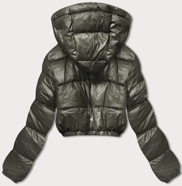 Krótka kurtka puchowa typu crop khaki (d2-3831-22)