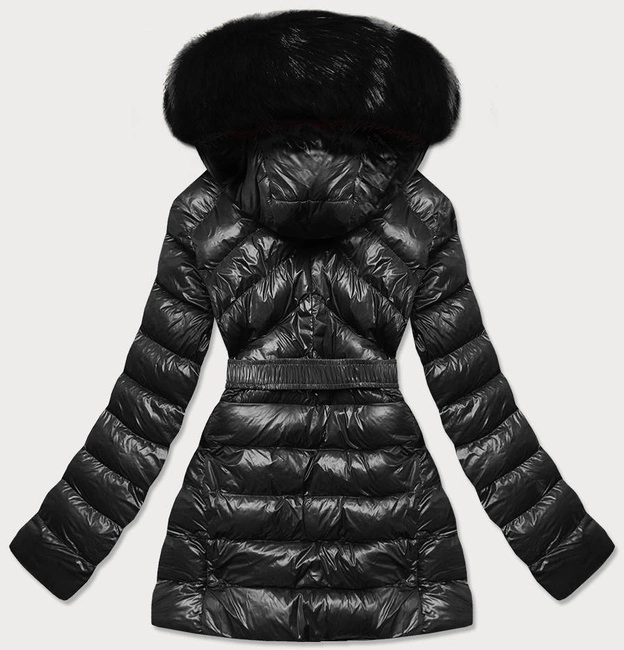 Błyszcząca kurtka zimowa na misiu czarna (w674)