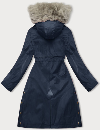 Damska parka z futerkiem granatowa (5M3180-215)