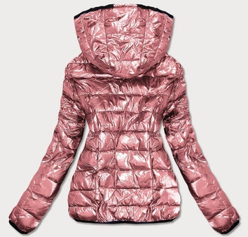 KRÓTKA BŁYSZCZĄCA DWUSTRONNA KURTKA DAMSKA RÓŻOWA (B9542)