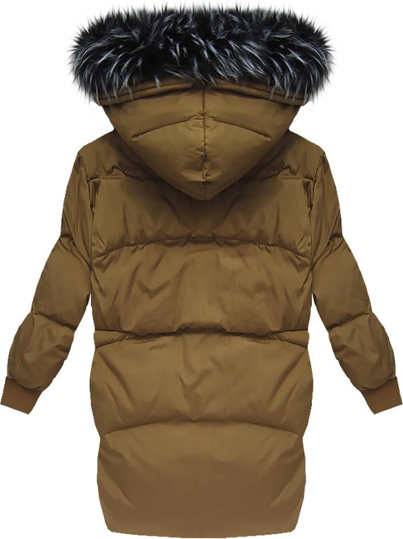 KURTKA OVERSIZE Z PUCHEM NATURALNYM KARMELOWA (7090)