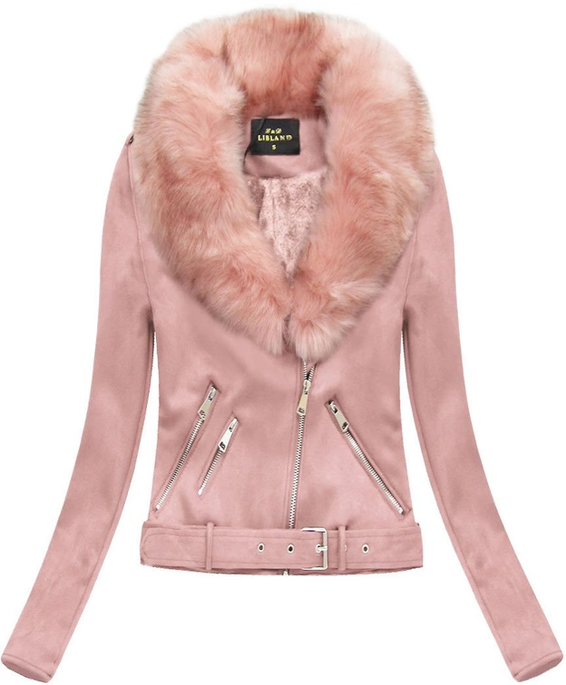 ZAMSZOWA DAMSKA RAMONESKA Z FUTERKIEM PUDROWY RÓŻ (6500)