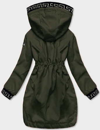Cienka kurtka damska z ozdobną lamówką khaki (B8142-11)