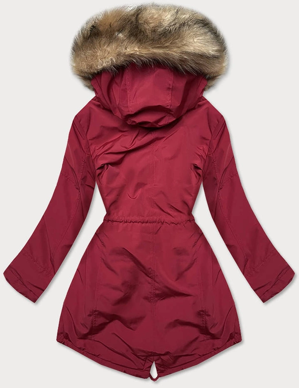 Zimowa parka damska na futerku czerwona (can-578big)