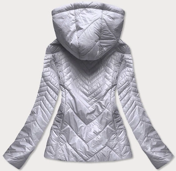 Krótka pikowana kurtka damska z kapturem szara (b9566)