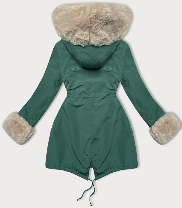 Parka damska na futrzanej podszewce Way Mode ciemny miętowy (22988)