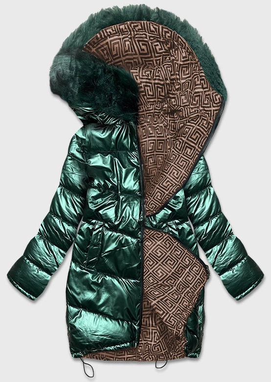 DWUSTRONNA KURTKA DAMSKA ZIMOWA ZIELONO-BRĄZOWA (HS-807)