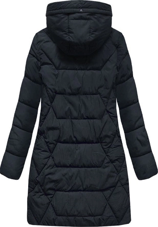 DŁUŻSZA ZIMOWA KURTKA DAMSKA Z KAPTUREM GRANATOWA (B9902)