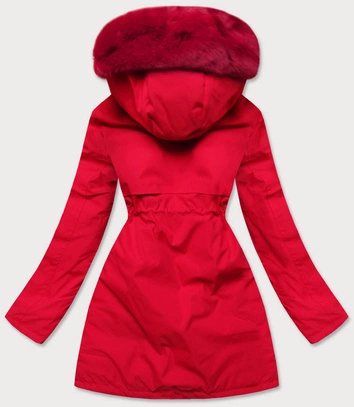 KURTKA ZIMOWA DAMSKA Z OZDOBNĄ PODSZEWKĄ CZERWONA (B9576-4)