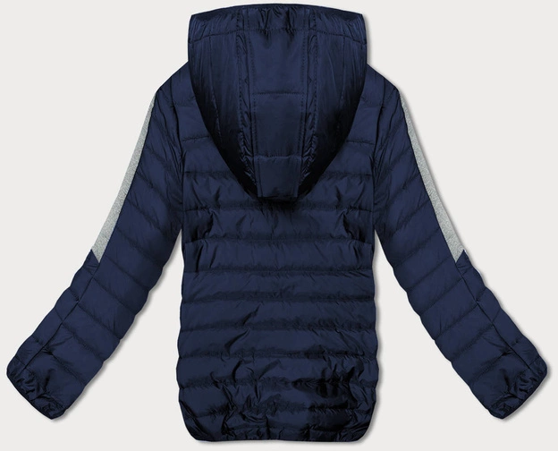 Pikowana kurtka damska z kapturem granat-szary (8M912-215)