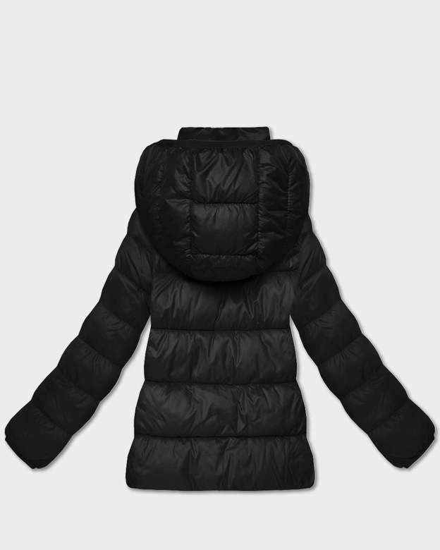 Pikowana zimowa kurtka damska do bioder czarna (T3-2656#-1)